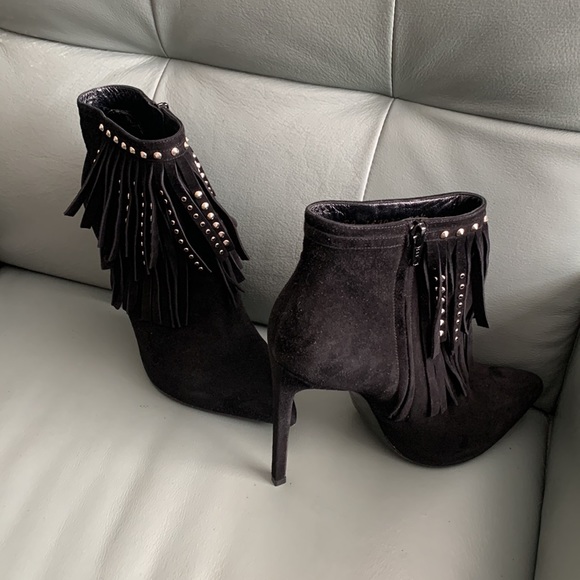 Saint Laurent  Black Suede Studded-fringe Bootie - Picture 11 of 15